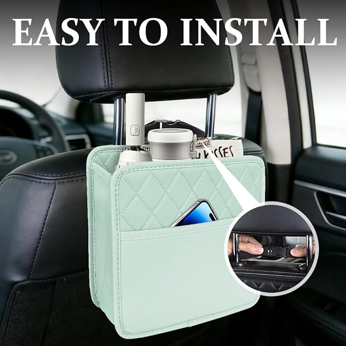 Car Seat Back Organizer, Car Organizers and Storage, PU Leather Vehicle Backseat Hanging Storage Pocket, Multipurpose Auto Organizer Hanging Universal for Most Vehicles (Green without Pocket)