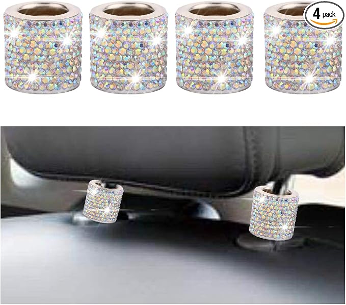 BELOMI 4 Pack Car Headrest Collars, Bling Car Head Rest Collars Rings Decor, Rhinestone Car Head Rest Collars, Diamond Interior Car Seat Accessory (Style 2-Multicolour)