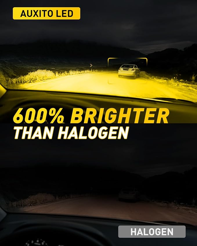 AUXITO H3 LED Bulb Yellow 3000K, 16,000LM 600% Super Brighter, 10 Years Lifespan, 1:1 Size Plug-n-Play, 100% Perfect Installation, H3 LED Fog Lighr Bulb for Fog Lamp, DRL, Canbus Ready, Pack of 2 | 1:1 Size Plug-n-Play, 100% Perfect Installation, H3 LE...