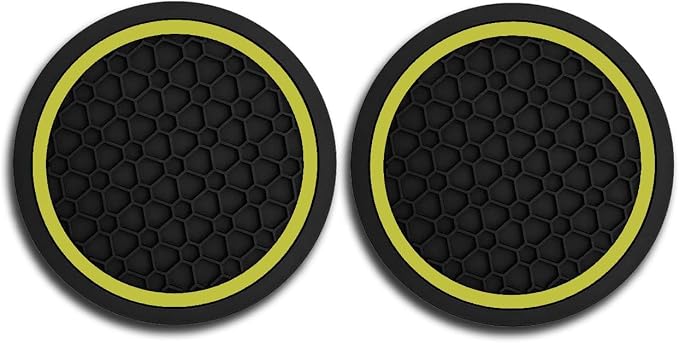 Car Cup Holder Coasters, Dustproof Automotive Interior Accessories Mat,2.75 Inch Non-Slip Insert Water Bottle Holder Pads, Universal for Vehicles, Trucks, RVs and More (Black/Yellow, 2PCS)