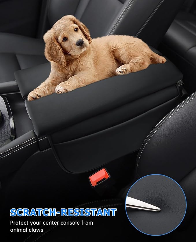 INTGET Car Center Console Armrest Cover for Nissan Rogue Accessories 2021-2026 2022 2023 2024 2025 Leather Arm Rest Box Lid Middle Console Seat Cover Protector (Black Cushion Flat, 2021-2026)