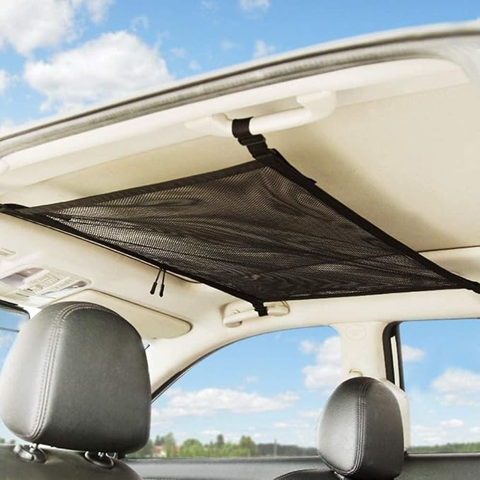 Ceiling Cargo Net Pocket for Subaru Forester 2005-2019 2020 2021 2022 2023-2025, Double Layer Elastic Cargo Roof Organizer, Car Overhead Storage Mesh with Adjustable Straps,A