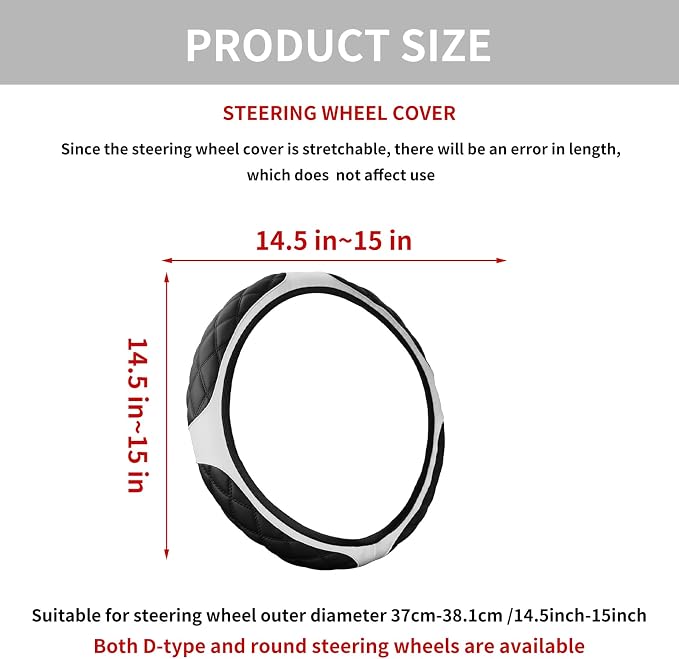 15 Inch Leather Steering Wheel Cover, Automotive Accessories Breathable Anti-Slip Elastic Soft Wheel Protector, Fit for Most SUVs Trucks and RVs (White)