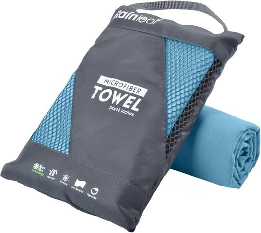 Rainleaf Microfiber Towel Quick Dry Camping & Travel & Gym Towel. Compact | Super Absorbent, Lightweight, Fast Drying. Suitable for Beach, Bath, Backpacking, Hiking, Swim.