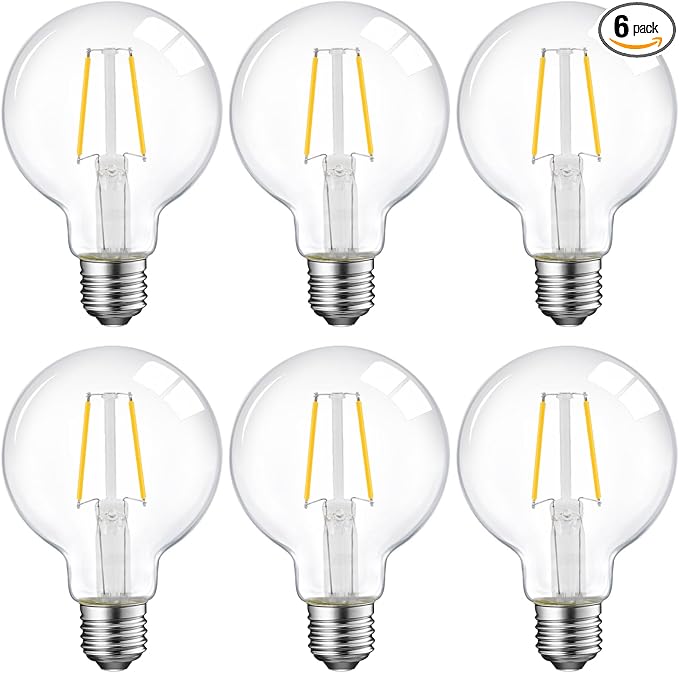 E ENERGETIC LIGHTING Dimmable LED Edison Light Bulb, G25 (G80) Globe Bulb, 60W Equivalent, 3000K Warm White, Christmas Light, E26 Standard Base, ETL Listed, 6-Pack