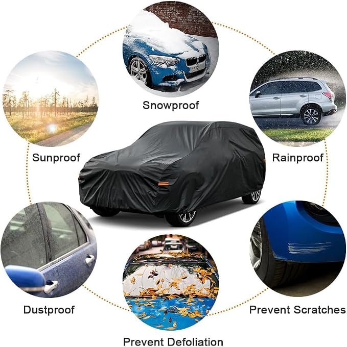 Kayme 7 Layers SUV Car Cover Custom Fit for Cadillac Escalade (2007-2014), Waterproof All Weather for Automobiles,Rain Sun UV Protection.Black