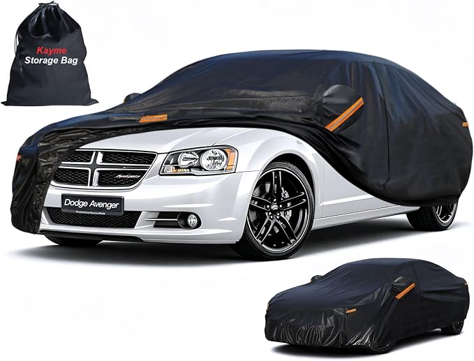 Kayme 7 Layers Sedan Car Cover Custom Fit for Dodge Avenger (1995-2014), Waterproof All Weather for Automobiles,Rain Sun UV Protection.Black