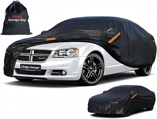 Kayme 7 Layers Sedan Car Cover Custom Fit for Dodge Avenger (1995-2014), Waterproof All Weather for Automobiles,Rain Sun UV Protection.Black