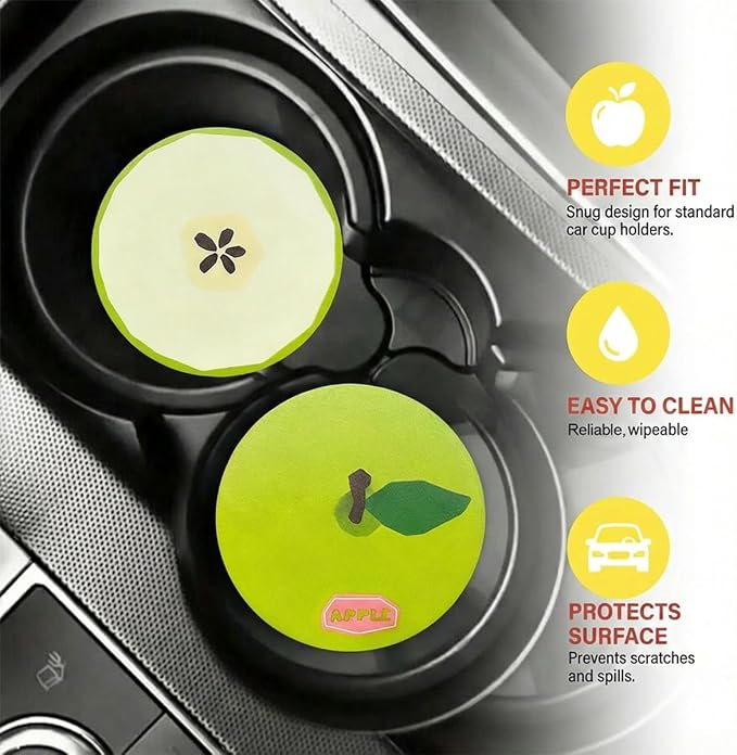 2PCS Fruit Pattern Car Cup Coasters, Cute Drink Insert Coaster, Non-Slip Car Cup Holder Coaster, Automotive Interior Accessories Water Bottle Holder Pad for Most Vehicles (Cyan)