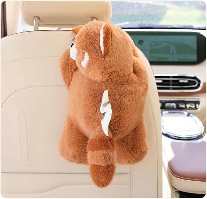 Cute Tissue Box Cover Plush Tissue Box Holder for Car, Home, Decorative Holder/Organizer for Bathroom Vanity Countertop, Nightstands, Office Desk-Raccoon
