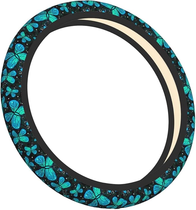Butterfly Turquoise Green Steering Wheel Cover For Women Men Girls Car Accessories Decor Anti-Slip Neoprene Auto Steering Wheel Covers Protector Universal 15 Inch