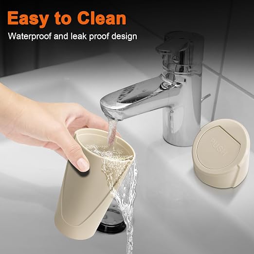 Car Trash Can, 2 Packs Mini Car Garbage Can Cup Holder with Lid | Leakproof Car Trash Bin with 60 Trash Bags, Vehicle Front Back Seat Organizers and Storage for Car, Home, Office, Beige