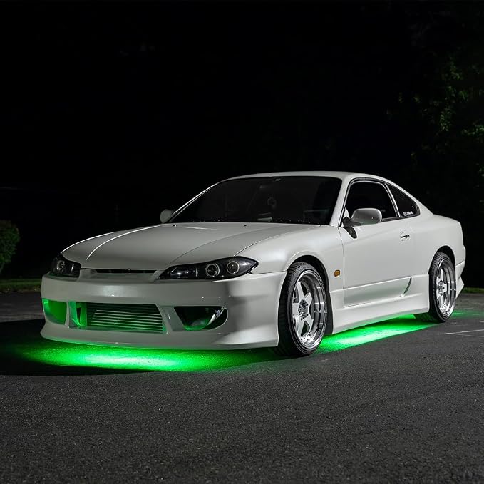 LEDGlow 4pc Green Slimline LED Car Flexible Underglow Lighting Kit | Neon Accent Lights Include Flex Underbody Tubes, Solid Color Illumination, 4 Modes, Control Box & Remote