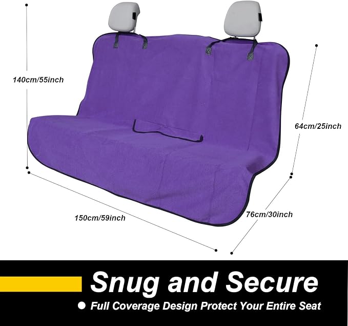 Back Seat Cover for Car Trucks Van SUV,Waterproof Rear Bench Towel Seat Covers for Dogs and Kids,Automotive Backseat Protector (Purple)