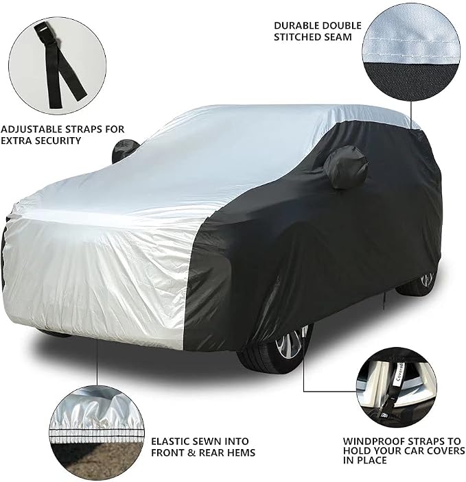 Coverado SUV Car Cover Waterproof All Weather, Outdoor Full Size Car Covers for Automobiles, Rain Sun UV Dust Protection Car Cover, Seam-Sealed Waterproof Car Covers Universal Fit for SUV (206"-215")