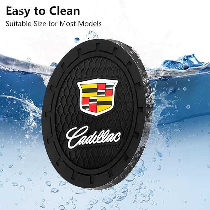 Cadillac Car Cup Coaster for Escalade CT4 CT5 CT6 ATS CTS SRX XT5 Silicone Cup Holder Coaster Interior Accessories 2.75in 2 Pieces Black