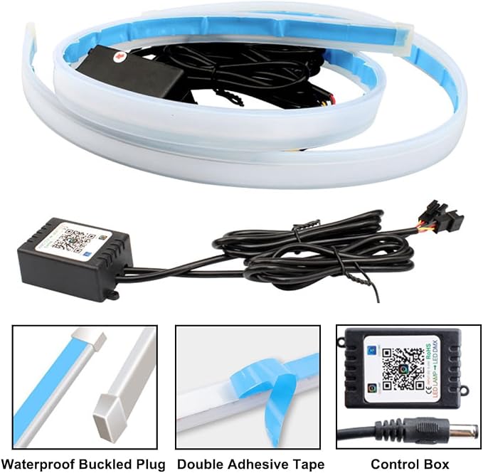 Car Headlight LED Strips, LEDCARE 24 Inch Exterior Car Lights with Dreamcolor Chasing, Flexible Waterproof LED Daytime Running Light Strip with Wireless APP Control, 2-Pack