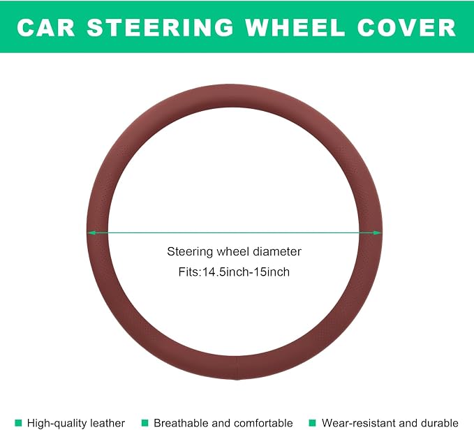 Car Steering Wheel Cover, 15" Breathable Leather Auto Wheel Protector with Comfortable Grip, Non-Slip Perforated Steering Wheel Protective Cover for SUV Truck Sedan Van (Red)
