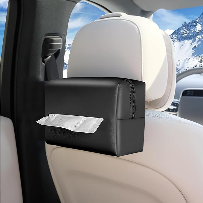 Car Tissue Holder, Car Standard Tissue Holder, Upgraded PU Leather Multi-Functional Car Tissue Box, Keep Car Tidy, for Sun Visor, Backseat, Armrest, Center Console (Black)