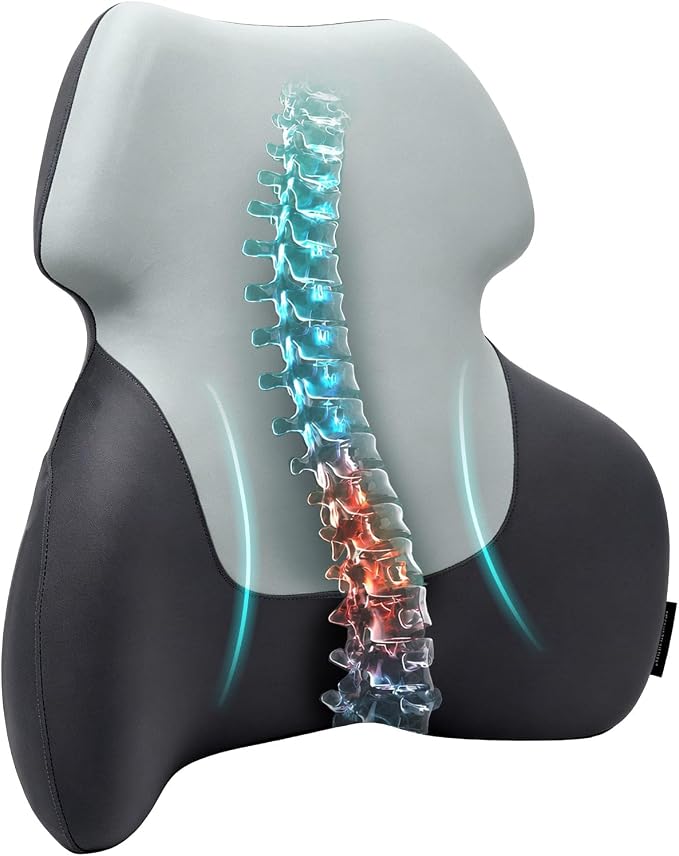 Season Guard Back Support Pillow, Lumbar Pain Relief Cushion for Office/Car | Ergonomic Design, 60D Memory Foam, Cooling Cover, Support Full Spine, Fits Chairs & Cars, Relieve Back Pain, Improves Posture