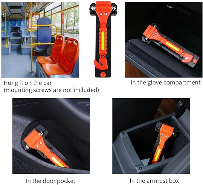 4PCS GoDeCho Car Emergency Window Breaker and Seat Belt Cutter Hammer Tool | with Light Reflective Tape,with Protective Bracket, for Driver Gift