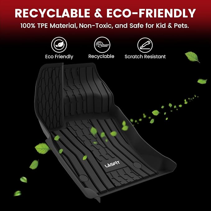 LASFIT All Weather Floor Mats for Lincoln Continental 2017-2020, Black | All Weather, TPE, Tall Walls, 3D Custom Fit, Non-Slip, Easy Clean, Tool-Free Install, Safe Pedal Clearance
