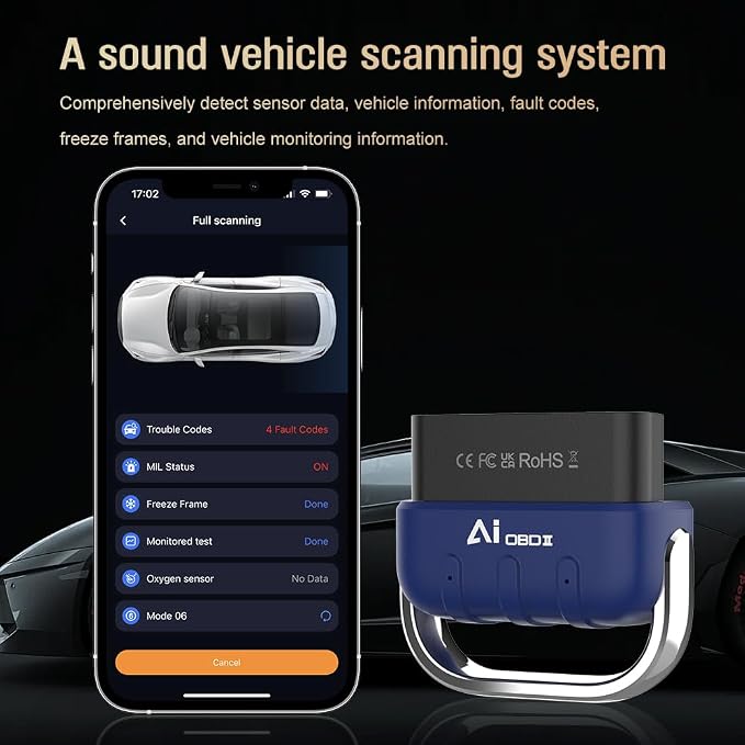 OBD2 Scanner Bluetooth AI Auto Diagnostic Tool Check Engine Car Code Reader for iOS & Android Exclusive APP Clear Error Code Data Reset Wireless Diagnostic Scanner for All OBD-II Vehicles