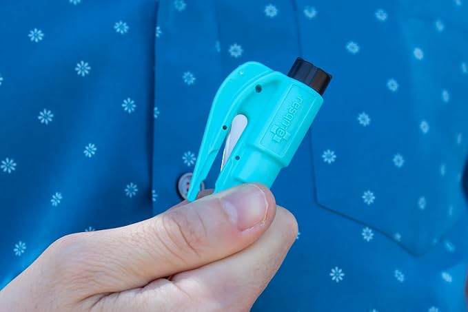resqme The Original Emergency Keychain Car Escape Tool, 2-in-1 Seatbelt Cutter and Window Breaker, Made in USA, Family Pack of 3, Black, White, Teal - Compact Emergency Hammer