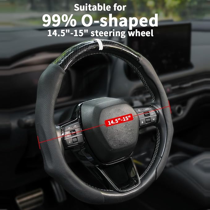 Car Steering Wheel Cover Napa Leather Non Slip Vehicle Steering Wheel Cover Protector, Quick Install Comfy Automotive Interior Decor, Universal fit 14½ to 15 inches Car Pickup SUV