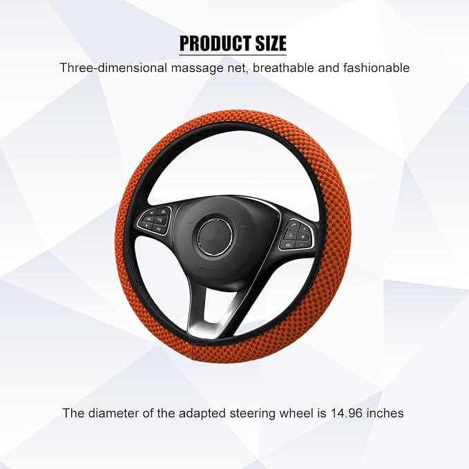 Car Elastic Stretch Steering Wheel Cover, 14.5-15" Breathable Ice Silk Anti-Slip Vehicle Steering Wheel Protector, Comfy Auto Interior Protection Accessories, Universal Fit (Orange)