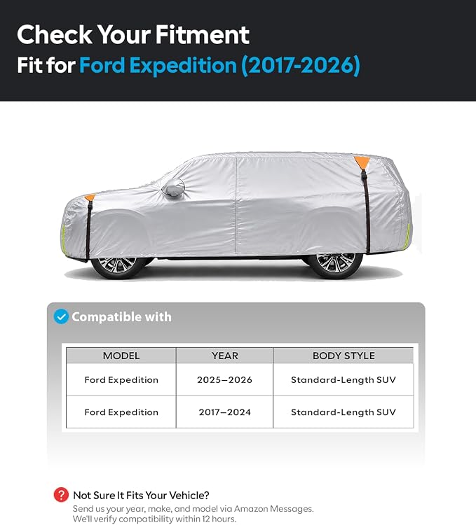 Wigoo Car Cover Compatible with Ford Expedition 2017-2026, Custom Fit Waterproof All Weather Outdoor Indoor Full SUV Cover, Windproof Sun UV Rain Snow Dust Protection, Door Zipper, Reflective Strips