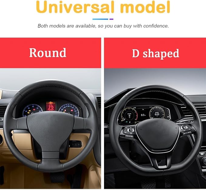 Osilly Car Steering Wheel Cover, 15 inch Carbon Fiber Microfiber PU Leather Elastic Steering Wheel Protector for Men Women, Anti-Slip Breathable Car Interior Accessories for Most Cars (Black/Orange)
