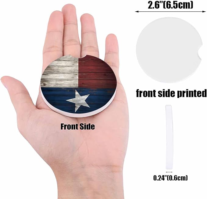 Small Car Coasters for Cup Holders 2.65" Absorbent 4 Pack Car Coaster Ceramic Stone for Drinks Absorb Water Drops State Flag Vintage Wood Grain