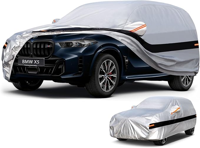 10 Layers SUV Car Cover Custom Fit for BMW X5 (2007-2024) Waterproof All Weather for Automobiles, Outdoor Full Cover Rain Sun UV Protection.Silver