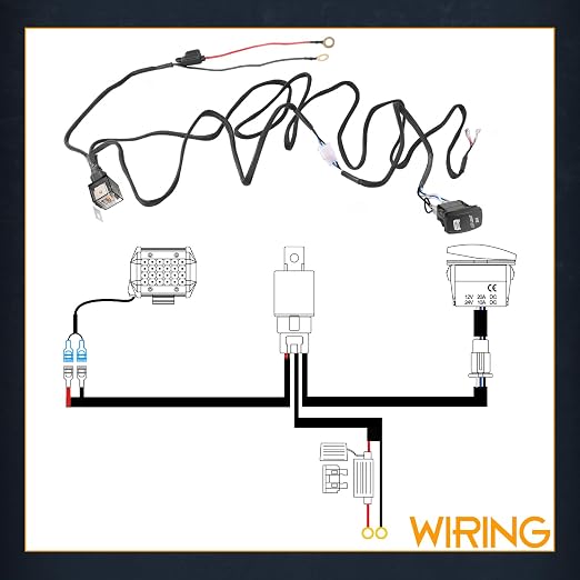 Nirider Wiring Harness 1 Lead, 12V 40A Rocker Switch Relay Fuse Nylon Wiring Harness Kit for LED Light Bars Fog Lights Work Lights Driving Lights Offroad LED Pods Wire Kit for Truck UTV ATV Boat