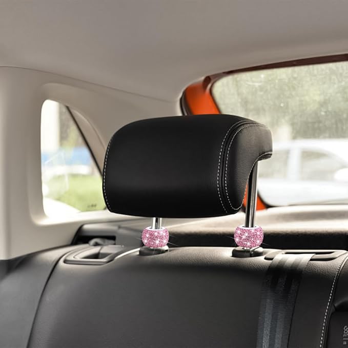 4PCS Bling Car Headrest Collars, Crystal Rhinestone Vehicle Head Rest Collars Decorative Rings, Diamond Automotive Seat Interior Charms Accessories, Universal for SUV, Sedan, Truck (Pink)
