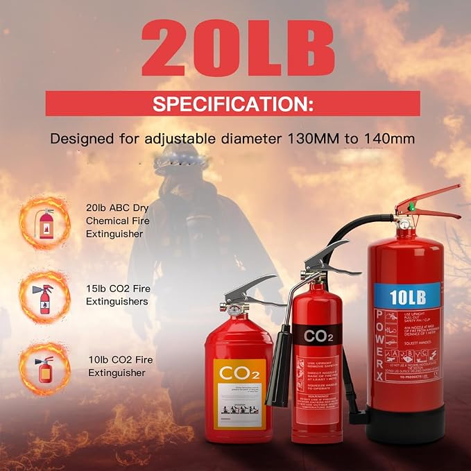 Fire Extinguisher Mount,Heavy Duty Vehicle Bracket Compatible with 20lb ABC, 10lb CO2 or a 15lb CO2 Fire Extinguishers (Red)