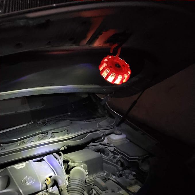 AUTOXBERT 3 PCS LED Road Flares Flashing Warning Lights Roadside Safety Emergency Disc Beacon with Magnetic Base & Hook for Car Truck or Marine Boat