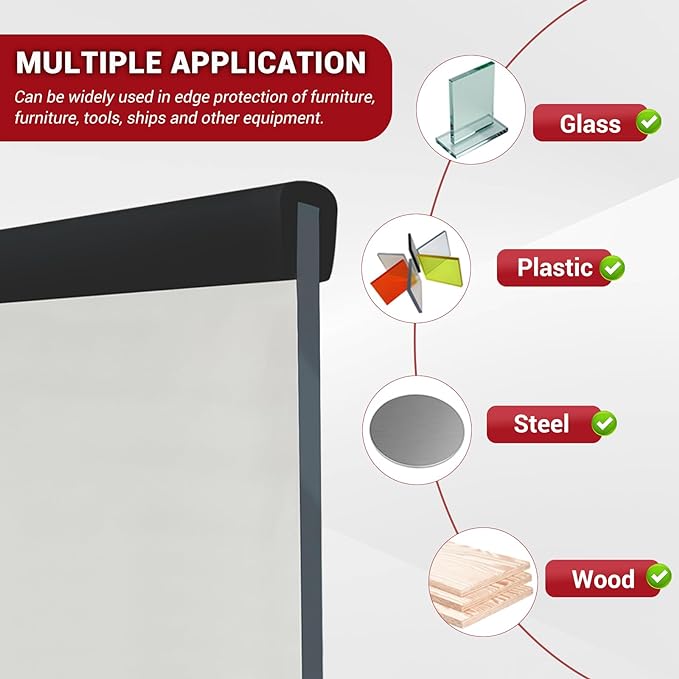 Rubber Edge Trim, 1/8" (3mm) Self Adhesive Flexible U Channel Edge Protecter for Sheet Metal, Glass, Flexiglass and Plywood, Fit for 7/64"-5/32" Width Edge, Black Color, 10Ft, EPDM Material