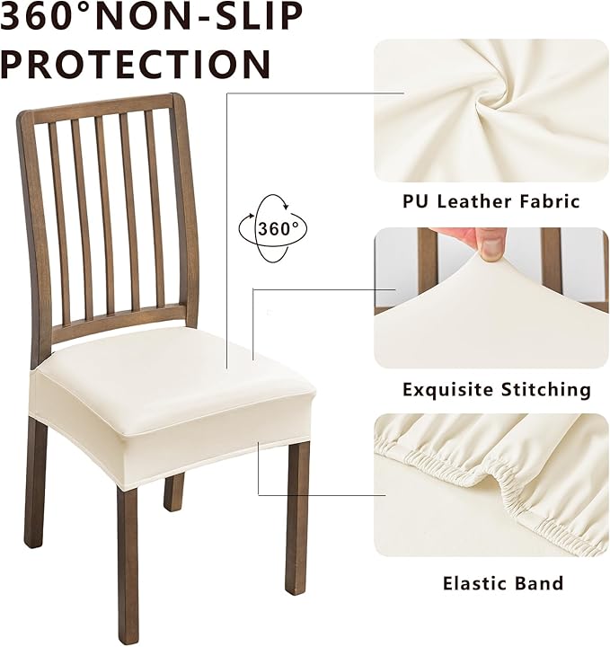 NILUOH Waterproof Seat Covers for Dining Room Chairs Set of 2, 21 Inches Pu Leather Dining Chair Cover Removable Washable Chair Protctor Cover, Rear Covers