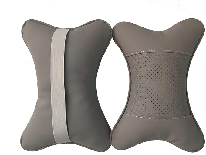 Car Neck Pillows Both Side Pu Leather 2pieces Pack Headrest Fit for Most Cars Filled Fiber Universal Car Pillow (Grey)