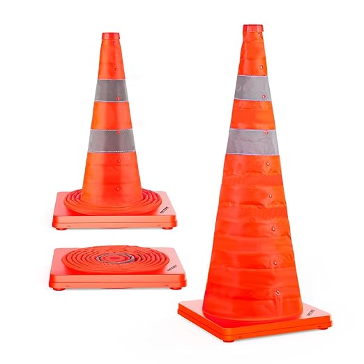 BATTIFE 28 Inch Collapsible Traffic Safety Orange Cones, Multi Purpose Pop-up Cones and Reflective Collar, for Road Parking, Driving Practice [1 Cone]