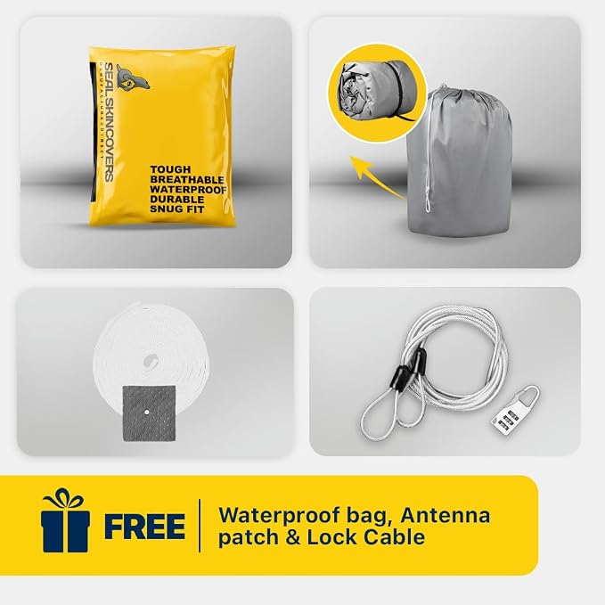 Seal Skin Covers Waterproof Car Cover for Sedan, All Weather UV Protection, Windproof Straps, Dustproof, Soft Cotton Lining, Outdoor Automobile Cover with Mirror Pockets(186"-193" L X 59" H)