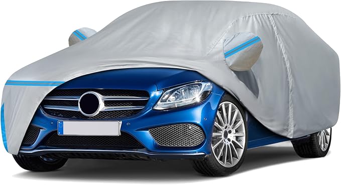 Car Cover for 2008-2026 Mercedes Benz C-Class C300 C350 C400 C450 C63 AMG, Waterproof Custom-fit All Weather Sun Rain UV Dust Snow Protection Outdoor Car Cover with Door Zipper and Cotton Lining