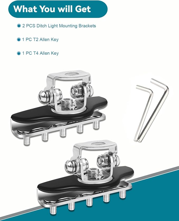 Universal Led Hood Light Mounts, Upgrade Led Work Light Mount Steel Hood Light Bar Holder Non-Destructive Fixing Bracket with 5pcs Fixing Screws for Truck; SUV; Pickup; Wagon; Offroad (Silver)
