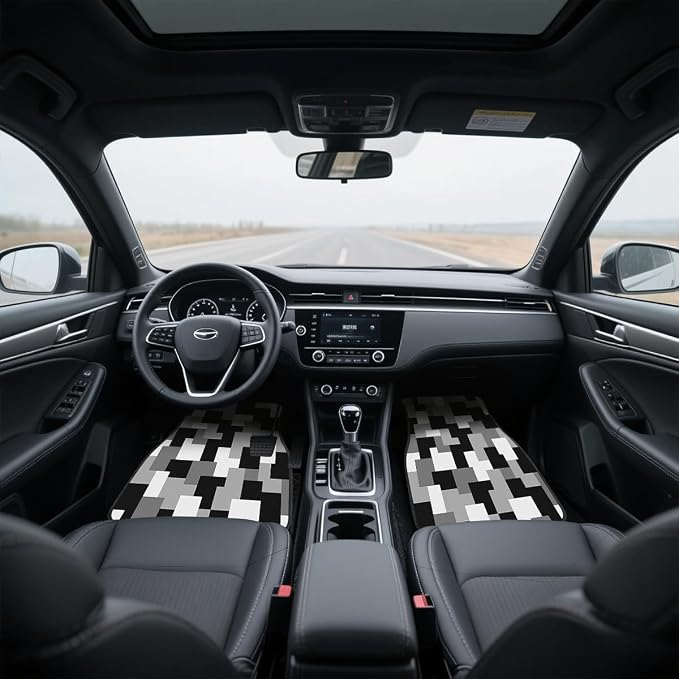 White Grey Black Car Floor Mats Blocky Abstract Retro Pixel Carpet Front Rear Carpets Mat Decorative Car Floor Carpets Non-Slip Auto Car Accessories Universal Fit Car Accessories for Truck