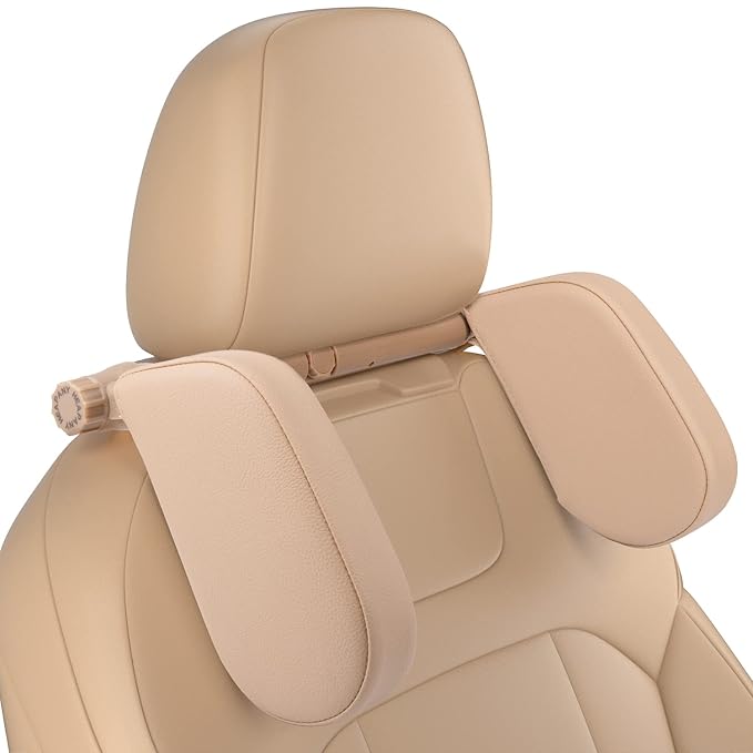 JZCreater Car Headrest Pillow, 180°Adjustable Car Headrest, Head Neck Support Pillow, U- Shaped Design, Travel Sleeping Car Headrest, fit for Car Seat with Bar，Ideal for Kids and Adults (Beige)