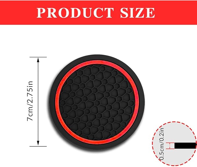 Car Cup Holder Coasters, Dustproof Automotive Interior Accessories Mat,2.75 Inch Non-Slip Insert Water Bottle Holder Pads, Universal for Vehicles, Trucks, RVs and More (Black/Red, 4PCS)