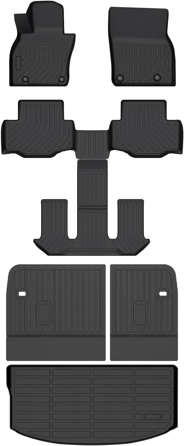 HAFIDI® Floor Mats & Backrest Mats & Cargo Mats for Mazda CX-90/CX-90 PHEV 2026 2025 2024 7 Seats with 2nd Row Bucket Seats, All Weather TPE Custom Fit Floor Liners for CX-90/CX-90 PHEV Car Mats