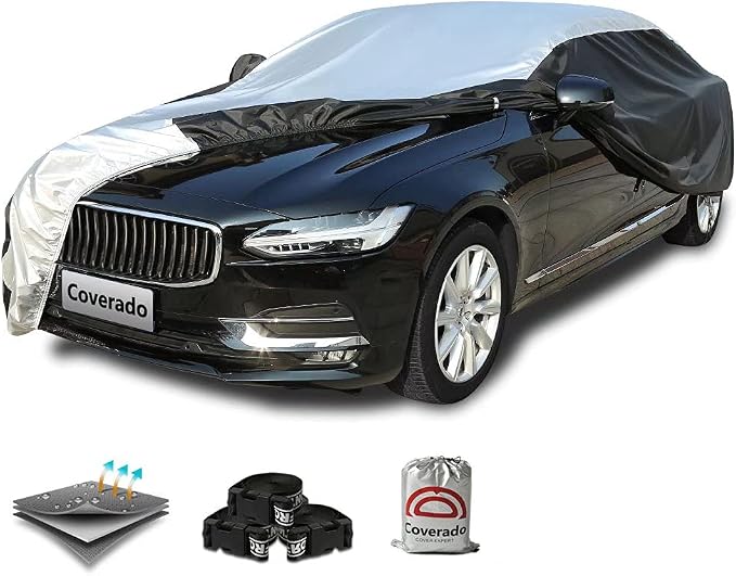 Coverado Car Cover Waterproof All Weather, Lightweight Outdoor Full Exterior Covers Sealed with PU Waterproof Tape, Sedan Car Cover Snow Wind UV Hail Protection Universal Fit for Sedan (191"-200")